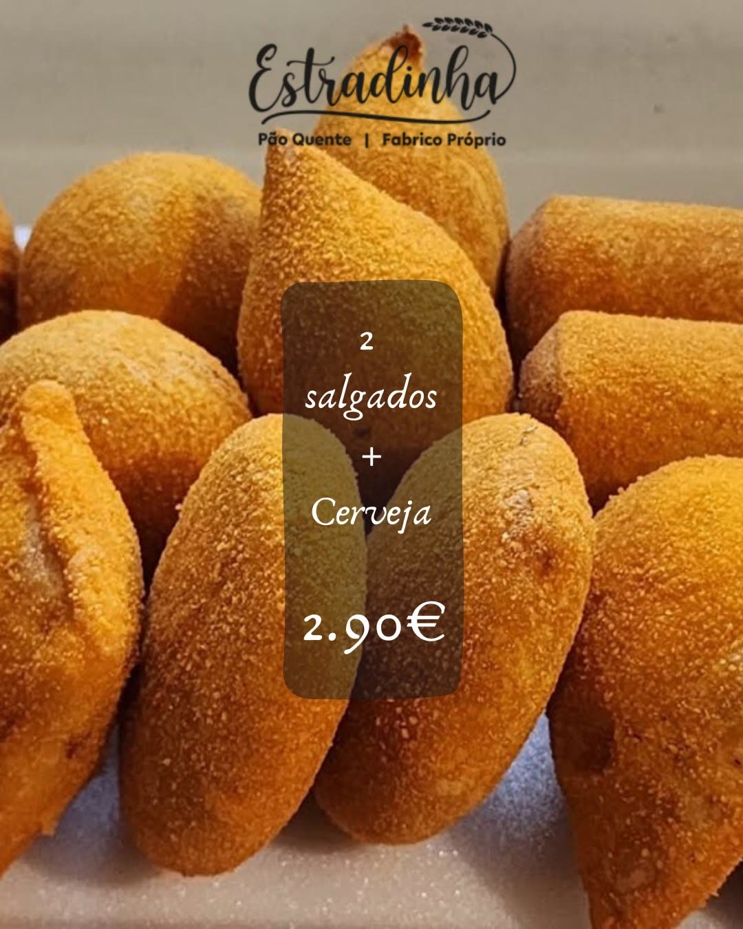 2 salgados + cerveja — 2,90 €